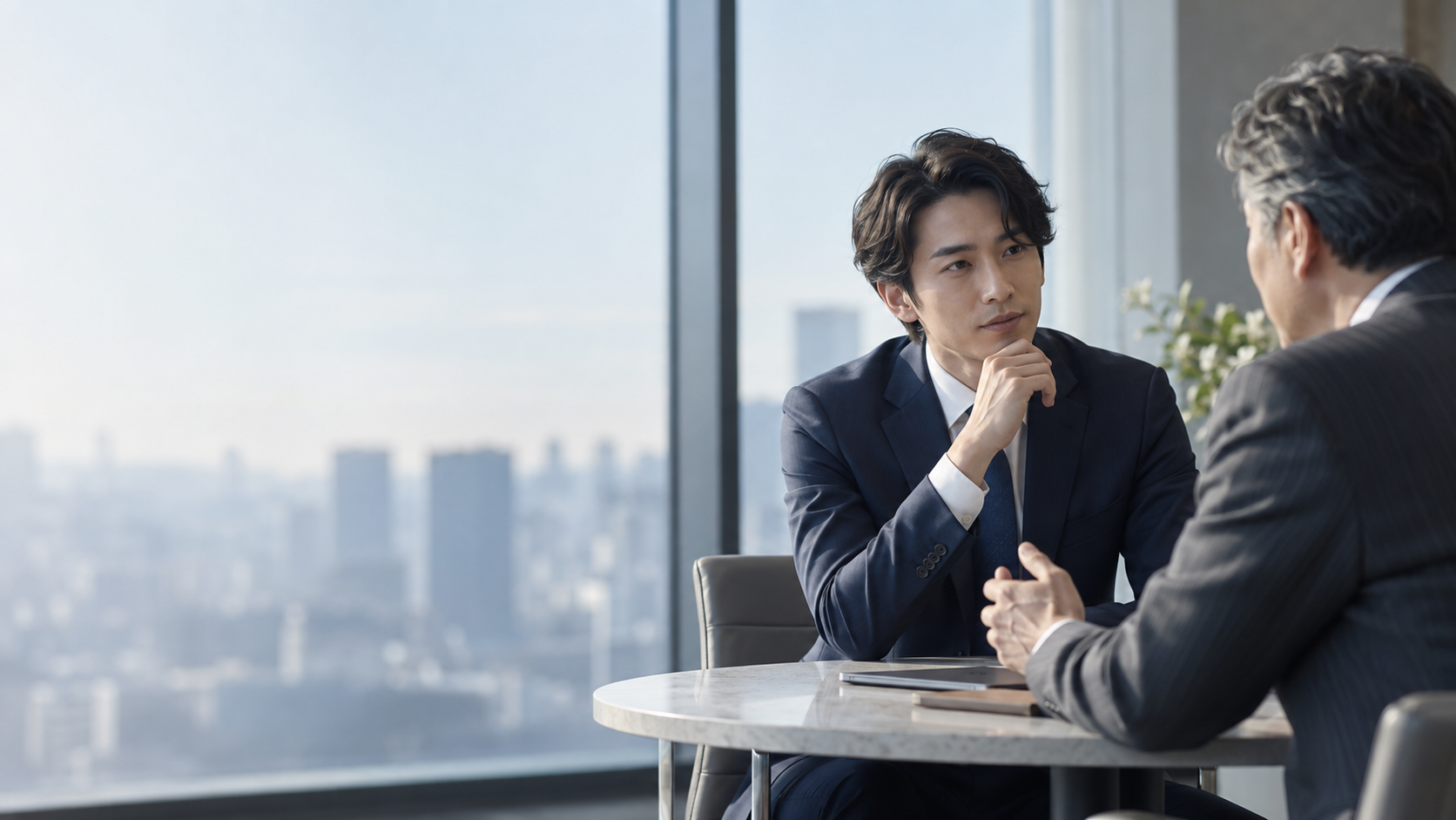 採用について話し合う経営者と人材紹介コンサルタント