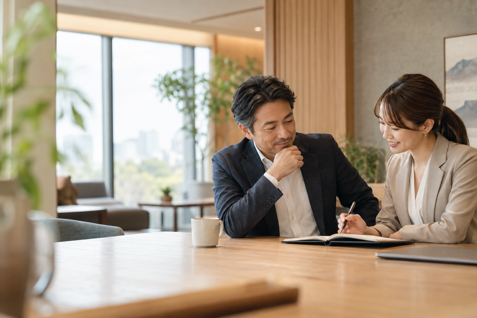 採用について丁寧に相談する担当者と企業担当者